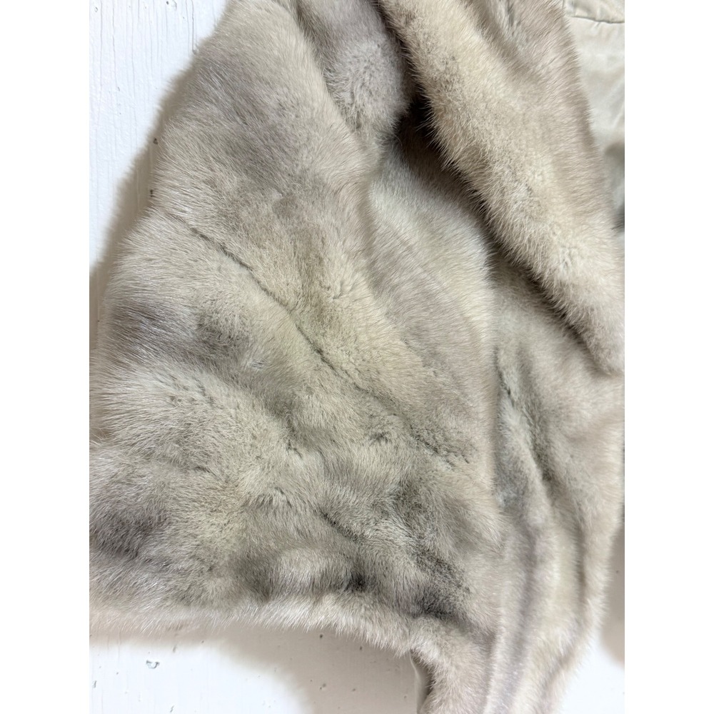 Vintage Genuine Mink Fur Stole Shawl Wrap Silver Blue Grey Satin Lined 20in - Picture 3 of 10